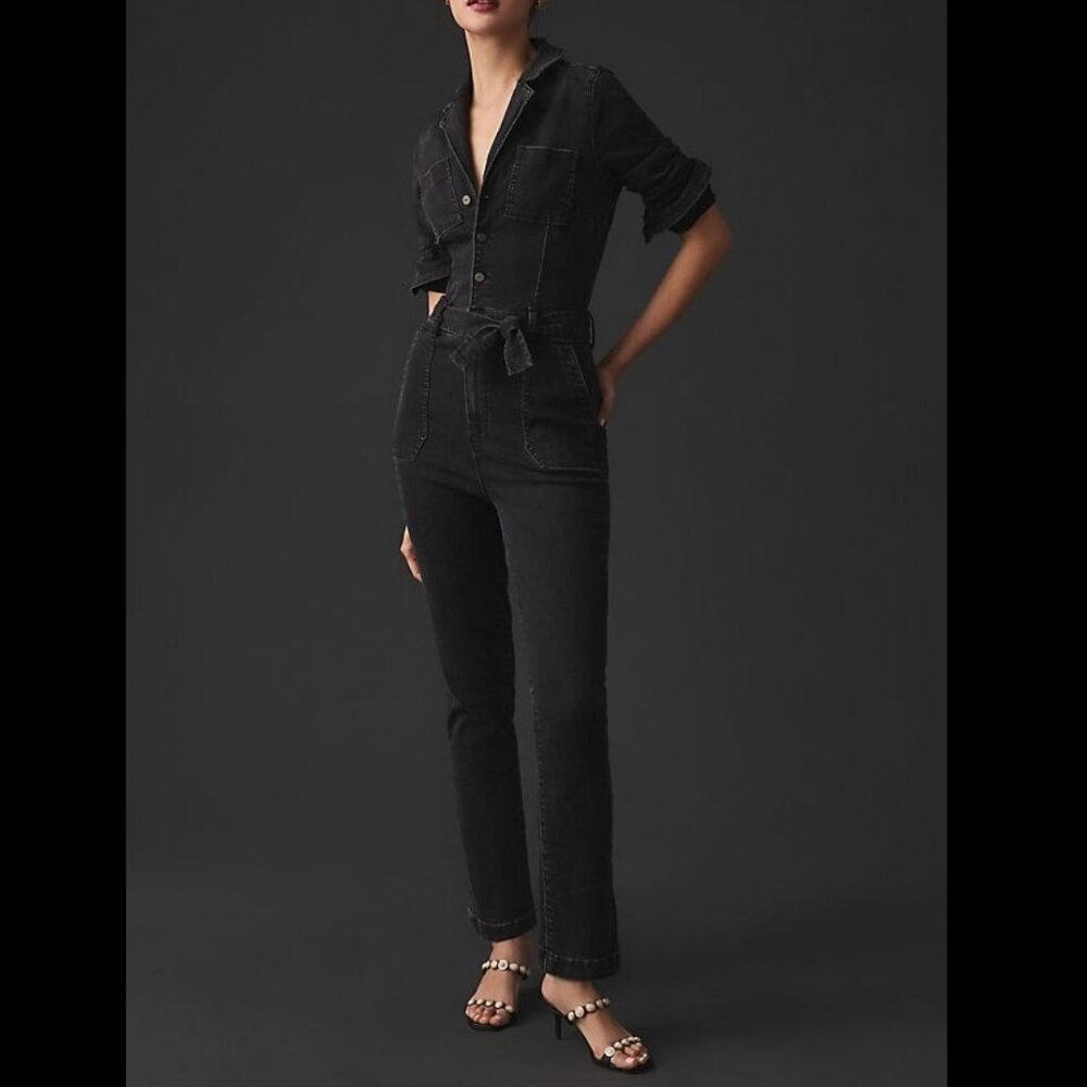 NWOT Mayslie Straight Leg Denim Utility Jumpsuit ( Dark Matter ) Size 2